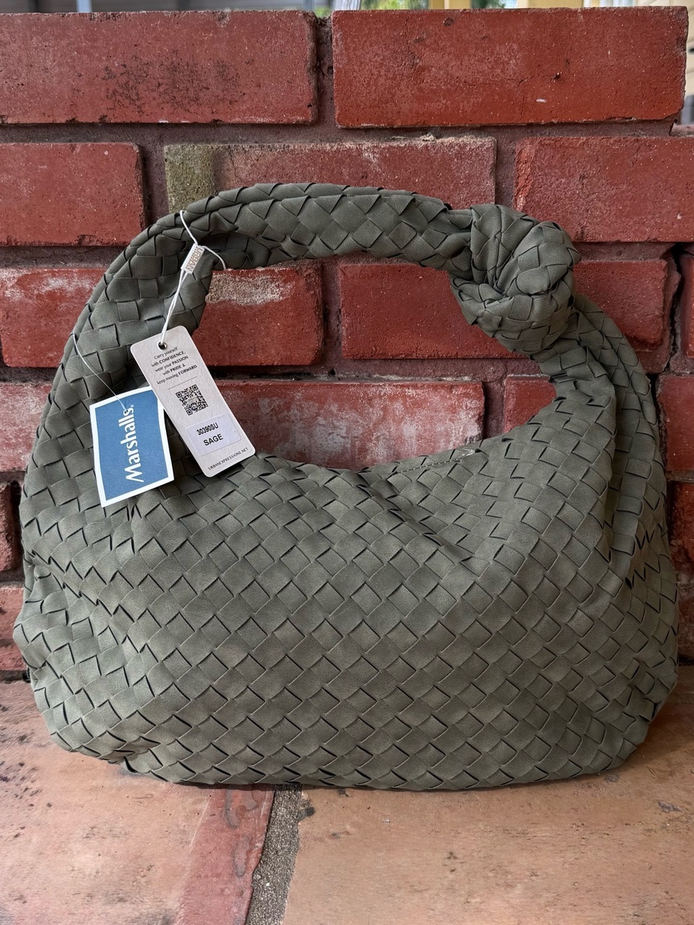 NWT Urban Expressions Woven Knot-Handle Shoulder Bag in Sage Green